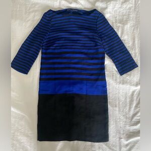 Zara Blue and Black Striped Long Sleeve Dress